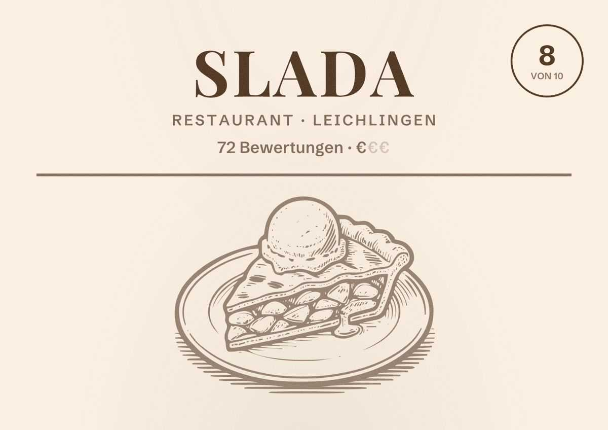 Illustriertes Poster von Slada, Restaurant in Leichlingen: Bewertung 8 von 10 aus 72 Bewertungen, Preisniveau €