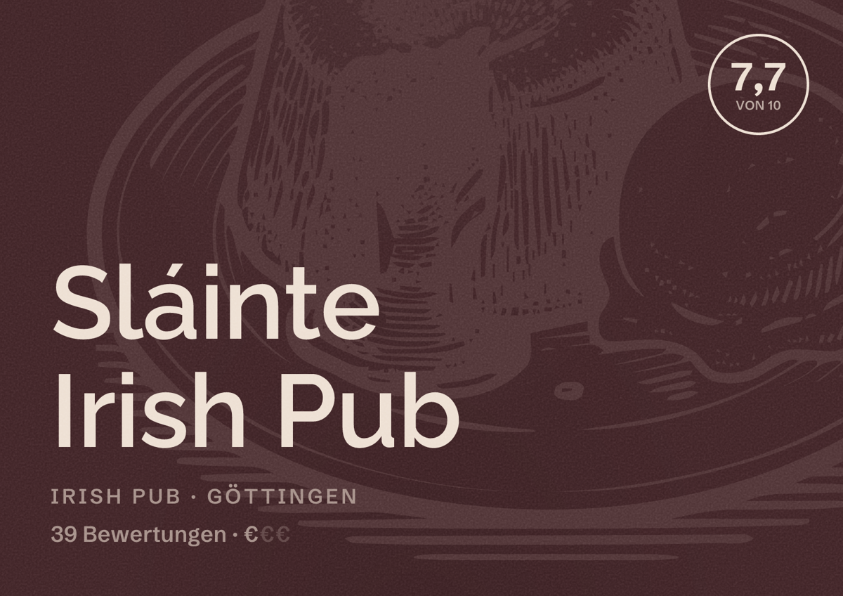 Illustriertes Poster von Sláinte Irish Pub, Irish Pub in Göttingen: Bewertung 7,7 von 10 aus 39 Bewertungen, Preisniveau €
