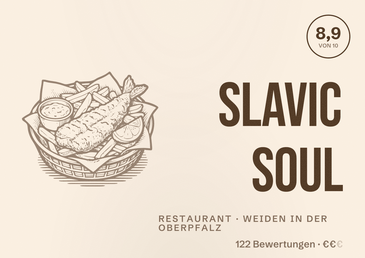 Illustriertes Poster von Slavic Soul, Restaurant in Weiden in der Oberpfalz: Bewertung 8,9 von 10 aus 122 Bewertungen, Preisniveau €€