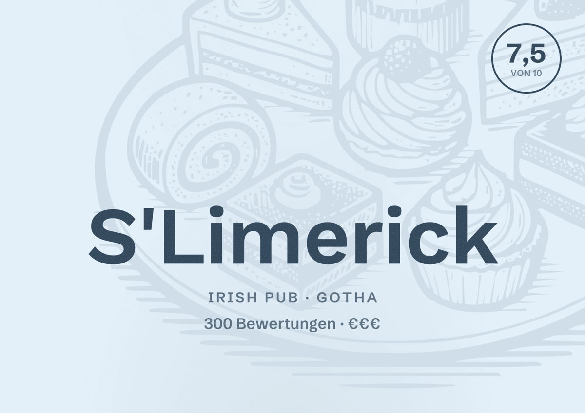 Illustriertes Poster von S'Limerick, Irish Pub in Gotha: Bewertung 7,5 von 10 aus 300 Bewertungen, Preisniveau €€€