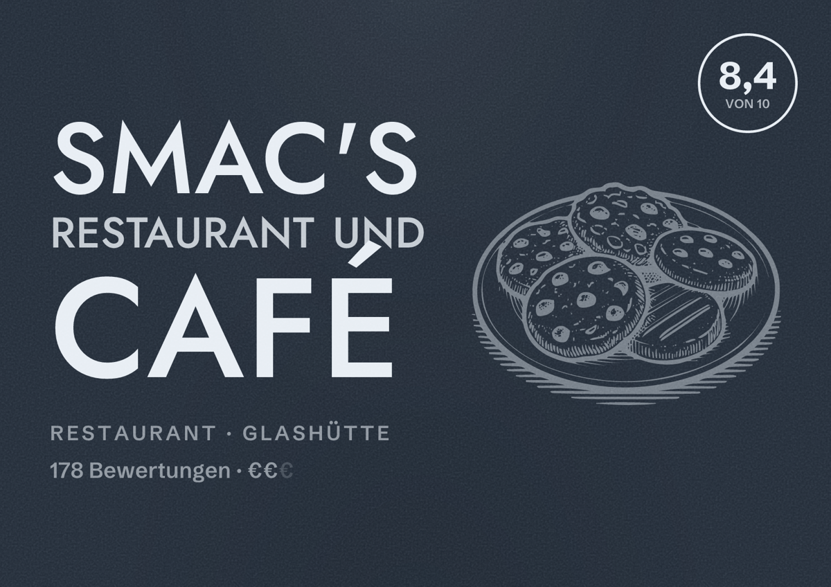 Illustriertes Poster von SMAC's Restaurant und Café, Restaurant in Glashütte: Bewertung 8,4 von 10 aus 178 Bewertungen, Preisniveau €€