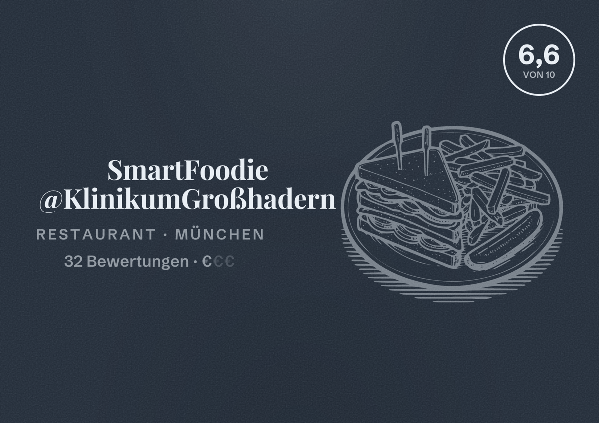 Illustriertes Poster von SmartFoodie @KlinikumGroßhadern, Restaurant in München: Bewertung 6,6 von 10 aus 32 Bewertungen, Preisniveau €