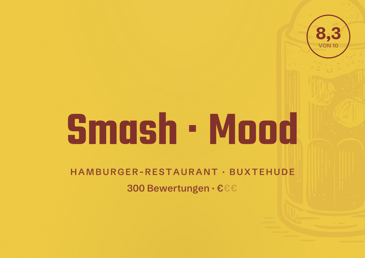 Illustriertes Poster von Smash Mood, Hamburger-Restaurant in Buxtehude: Bewertung 8,3 von 10 aus 300 Bewertungen, Preisniveau €