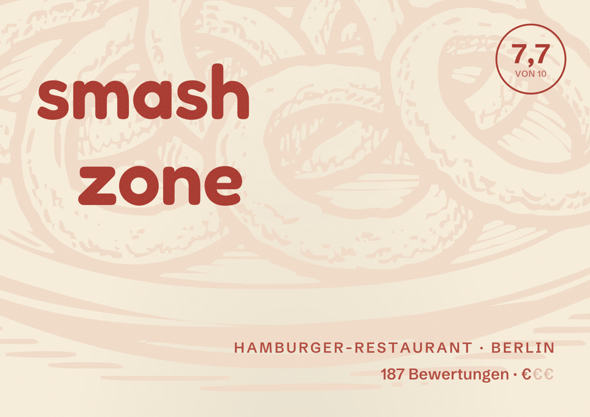 Illustriertes Poster von smash zone, Hamburger-Restaurant in Berlin: Bewertung 7,7 von 10 aus 187 Bewertungen, Preisniveau €