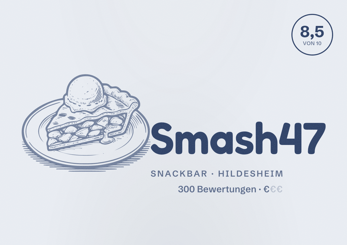 Illustriertes Poster von Smash47, Snackbar in Hildesheim: Bewertung 8,5 von 10 aus 300 Bewertungen, Preisniveau €