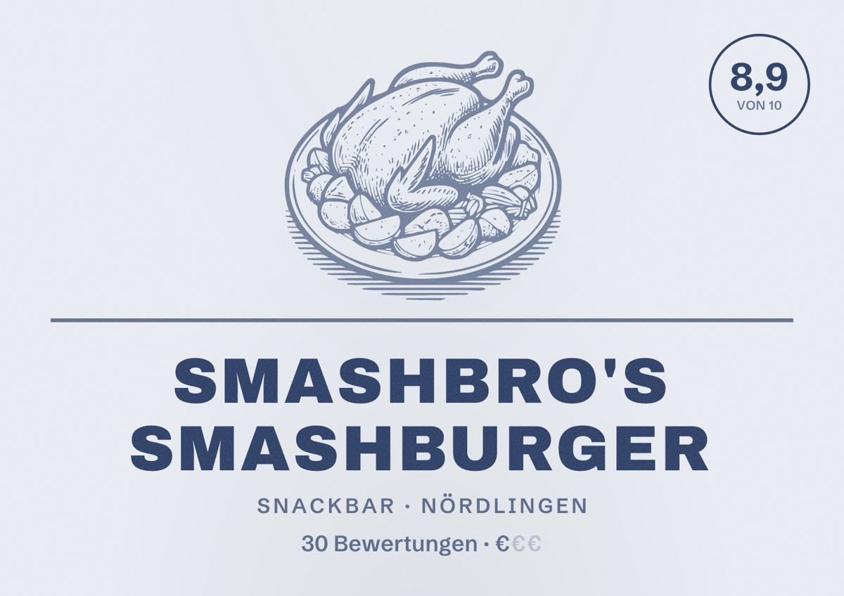Illustriertes Poster von SmashBro's Smashburger, Snackbar in Nördlingen: Bewertung 8,9 von 10 aus 30 Bewertungen, Preisniveau €