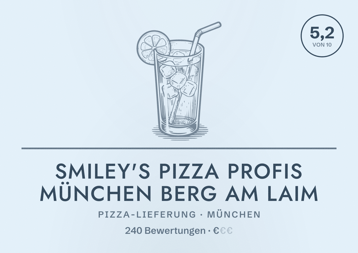 Illustriertes Poster von Smiley's Pizza Profis München Berg am Laim, Pizza-Lieferung in München: Bewertung 5,2 von 10 aus 240 Bewertungen, Preisniveau €