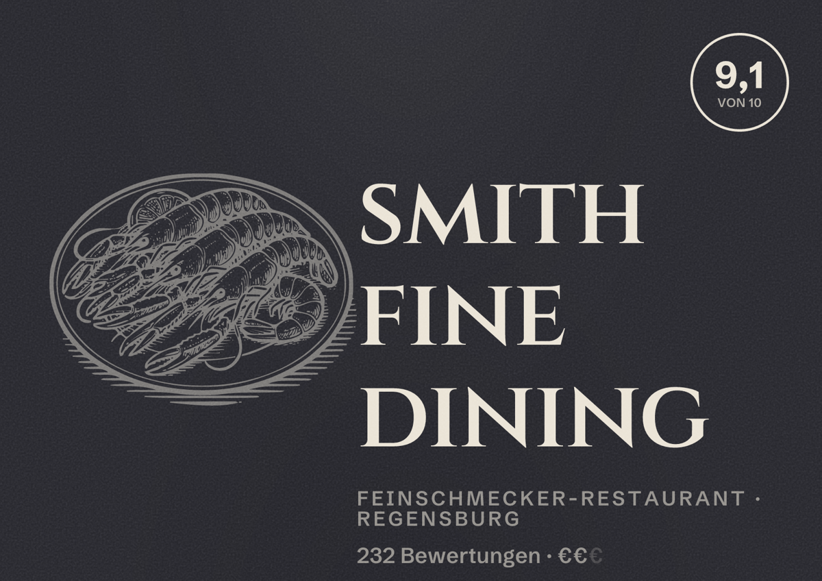 Illustriertes Poster von smith fine dining, Feinschmecker-Restaurant in Regensburg: Bewertung 9,1 von 10 aus 232 Bewertungen, Preisniveau €€
