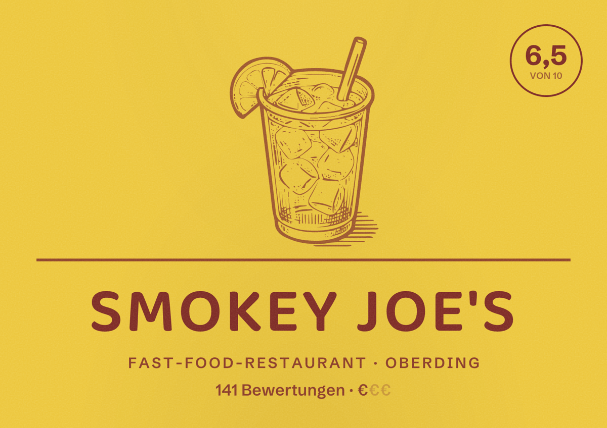 Illustriertes Poster von Smokey Joe's, Fast-Food-Restaurant in Oberding: Bewertung 6,5 von 10 aus 141 Bewertungen, Preisniveau €