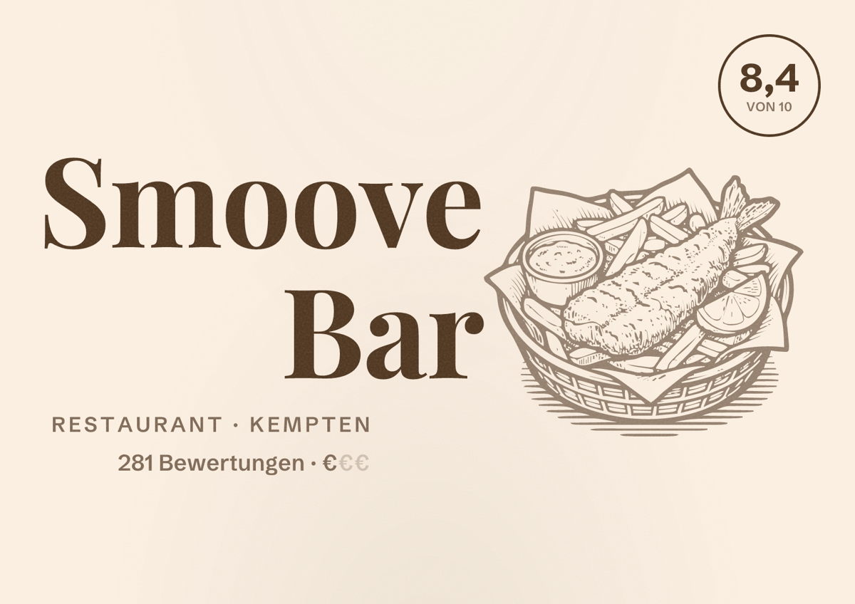 Illustriertes Poster von Smoove Bar, Restaurant in Kempten: Bewertung 8,4 von 10 aus 281 Bewertungen, Preisniveau €