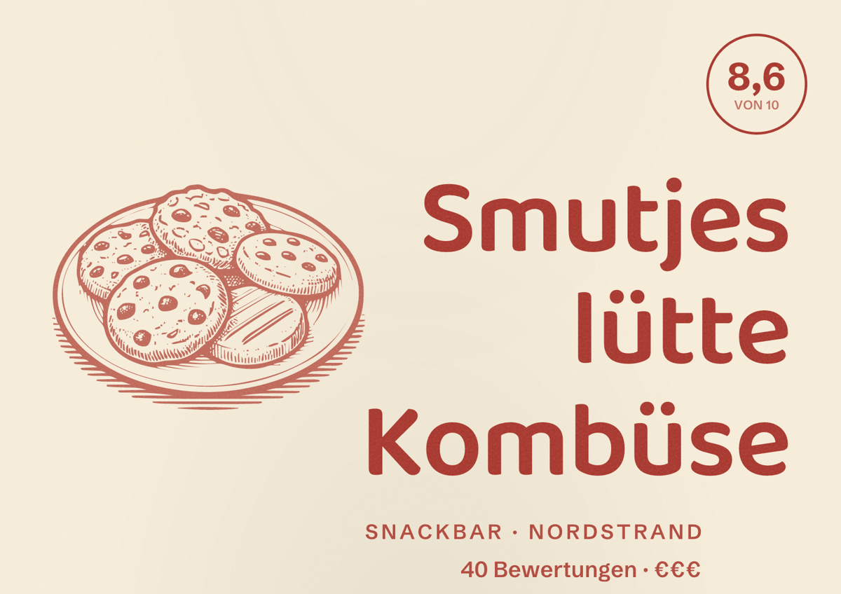 Illustriertes Poster von Smutjes lütte Kombüse, Snackbar in Nordstrand: Bewertung 8,6 von 10 aus 40 Bewertungen, Preisniveau €€€