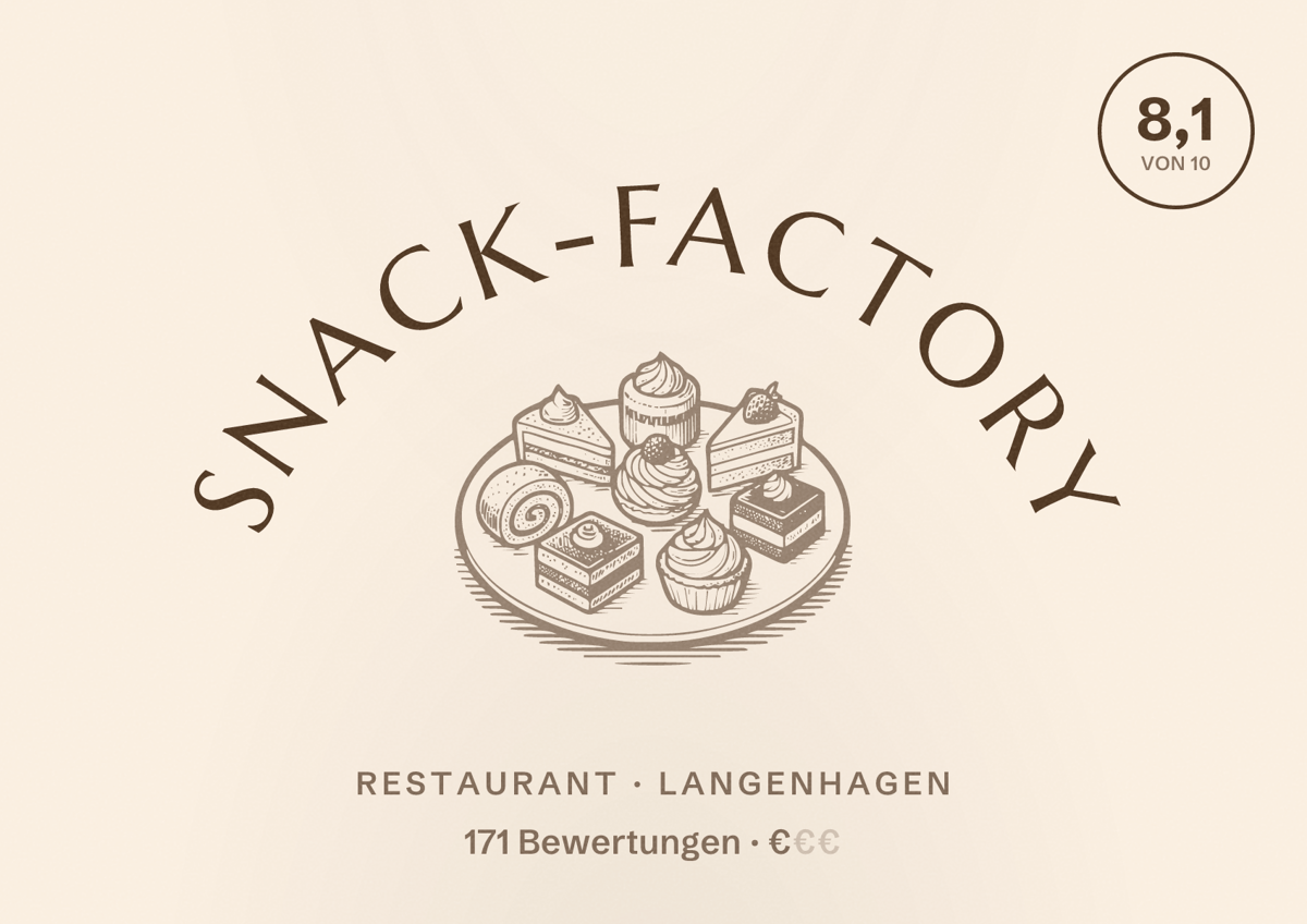 Illustriertes Poster von Snack-Factory, Restaurant in Langenhagen: Bewertung 8,1 von 10 aus 171 Bewertungen, Preisniveau €
