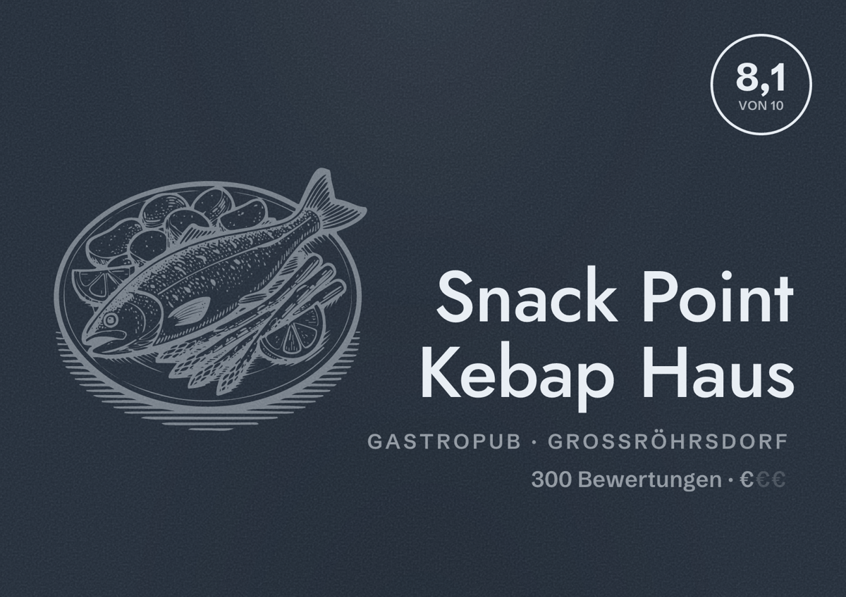 Illustriertes Poster von Snack Point Kebap Haus, Gastropub in Großröhrsdorf: Bewertung 8,1 von 10 aus 300 Bewertungen, Preisniveau €