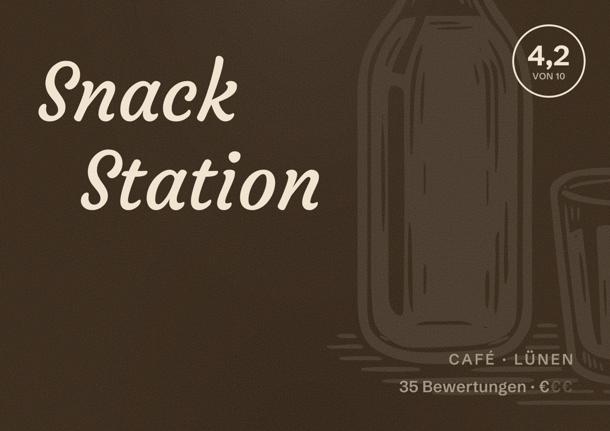 Illustriertes Poster von Snack Station, Café in Lünen: Bewertung 4,2 von 10 aus 35 Bewertungen, Preisniveau €