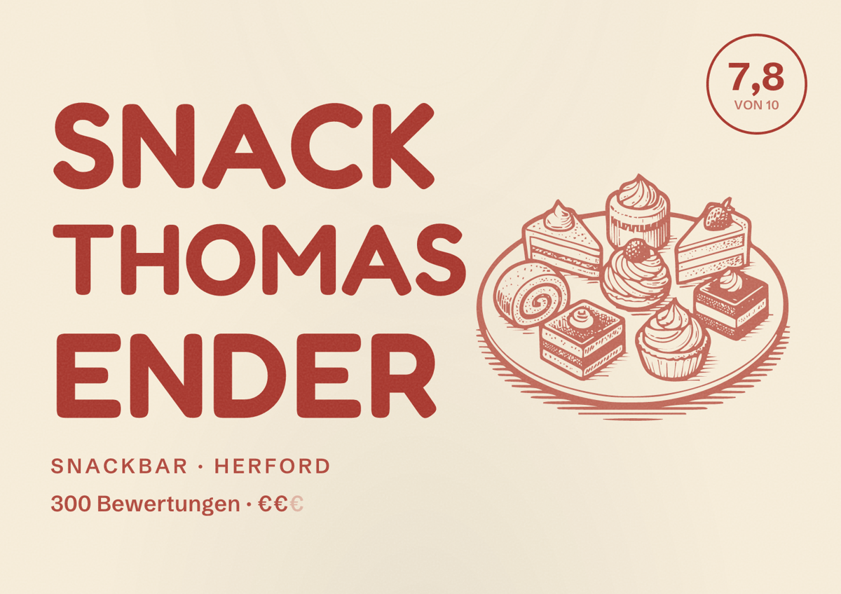 Illustriertes Poster von Snack Thomas Ender, Snackbar in Herford: Bewertung 7,8 von 10 aus 300 Bewertungen, Preisniveau €€