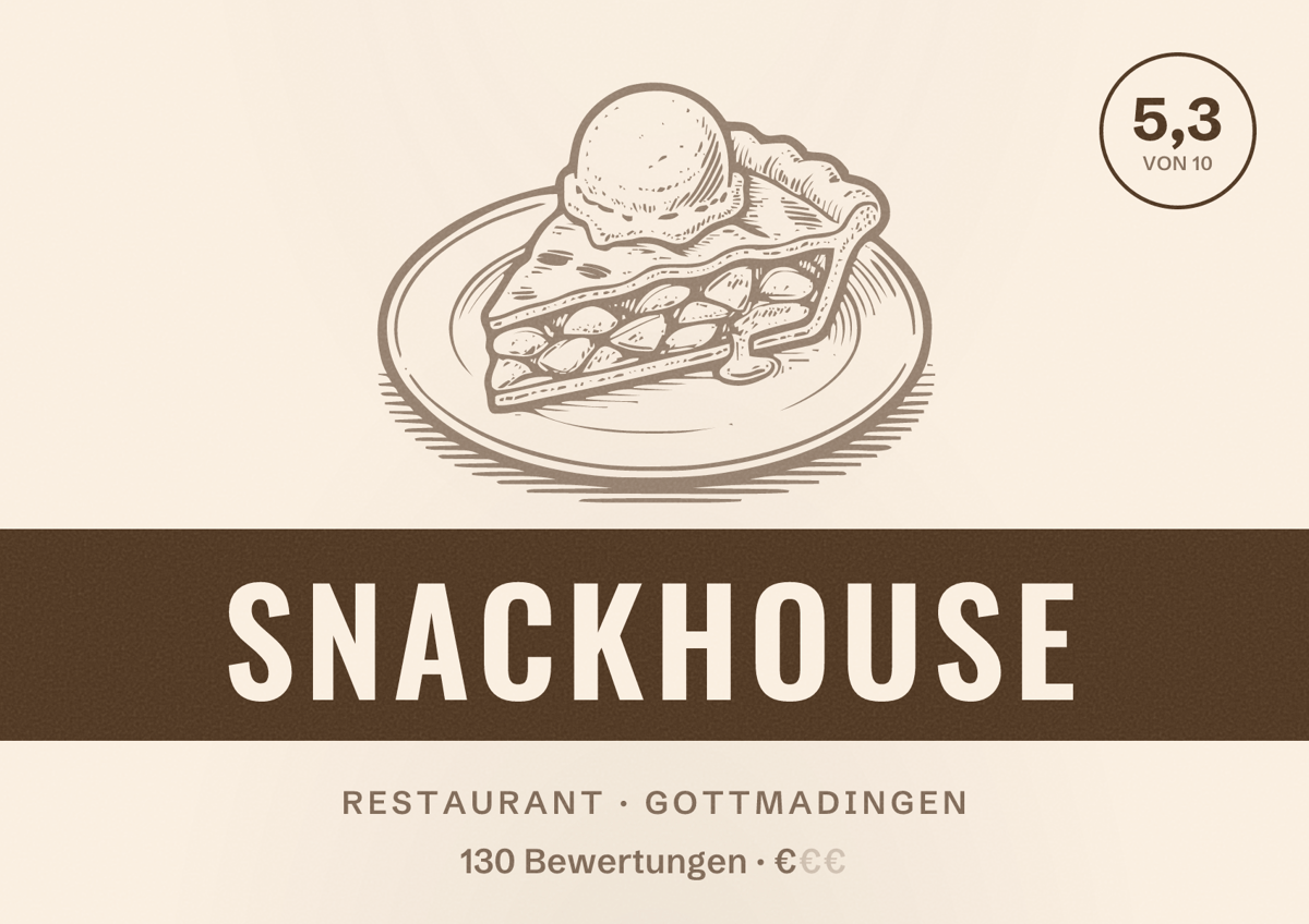 Illustriertes Poster von Snackhouse, Restaurant in Gottmadingen: Bewertung 5,3 von 10 aus 130 Bewertungen, Preisniveau €