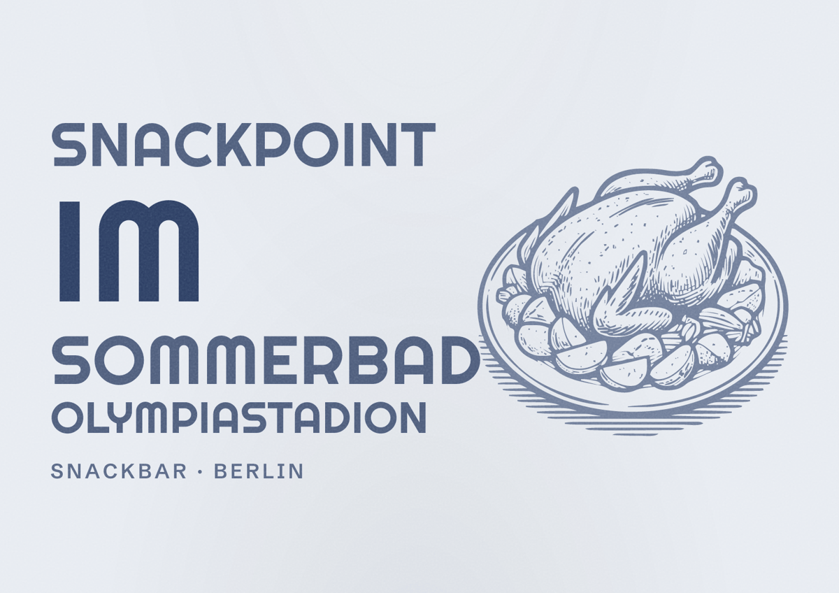 Illustriertes Poster von Snackpoint im Sommerbad Olympiastadion, Snackbar in Berlin