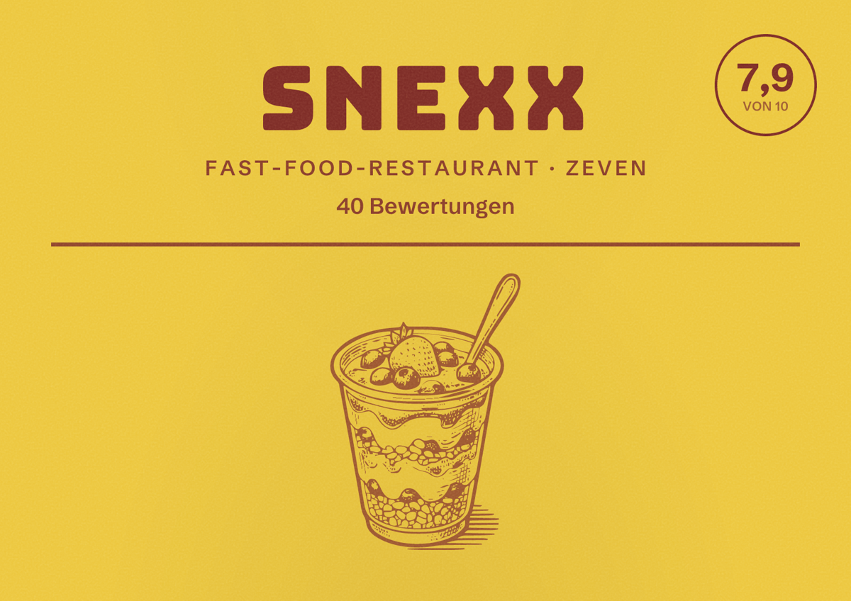 Illustriertes Poster von Snexx, Fast-Food-Restaurant in Zeven: Bewertung 7,9 von 10 aus 40 Bewertungen