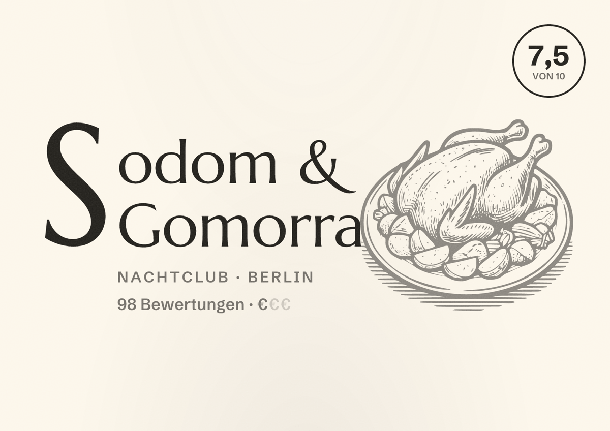 Illustriertes Poster von Sodom & Gomorra, Nachtclub in Berlin: Bewertung 7,5 von 10 aus 98 Bewertungen, Preisniveau €