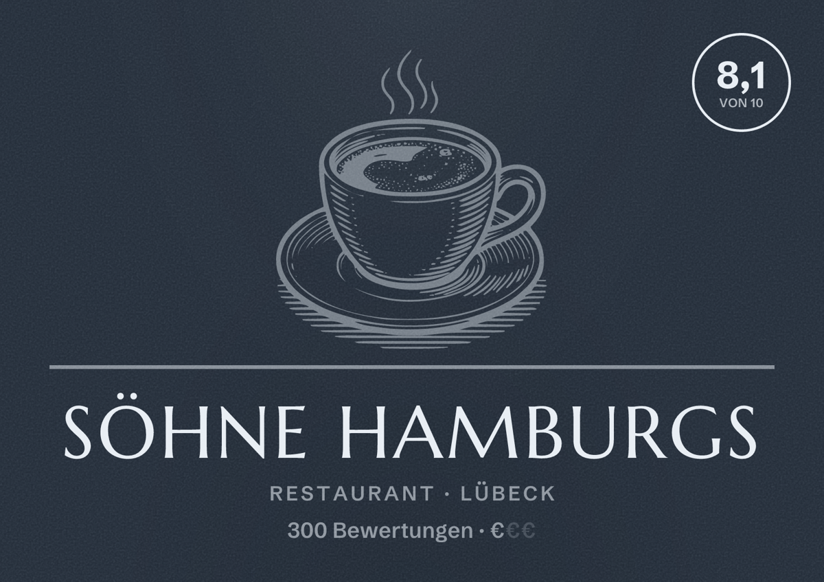 Illustriertes Poster von Söhne Hamburgs, Restaurant in Lübeck: Bewertung 8,1 von 10 aus 300 Bewertungen, Preisniveau €
