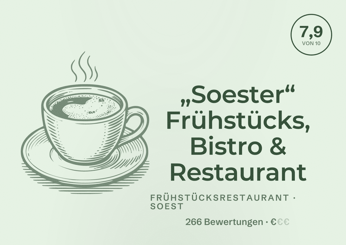 Illustriertes Poster von „Soester“ Frühstücks, Bistro & Restaurant, Frühstücksrestaurant in Soest: Bewertung 7,9 von 10 aus 266 Bewertungen, Preisniveau €