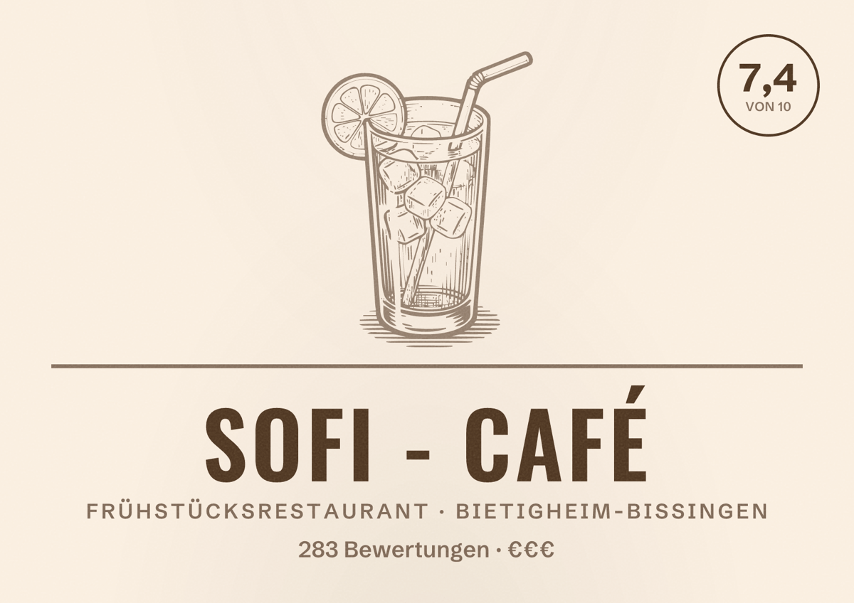 Illustriertes Poster von Sofi - Café, Frühstücksrestaurant in Bietigheim-Bissingen: Bewertung 7,4 von 10 aus 283 Bewertungen, Preisniveau €€€