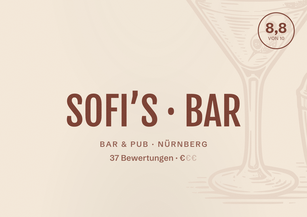 Illustriertes Poster von SOFI’S BAR, Bar & Pub in Nürnberg: Bewertung 8,8 von 10 aus 37 Bewertungen, Preisniveau €