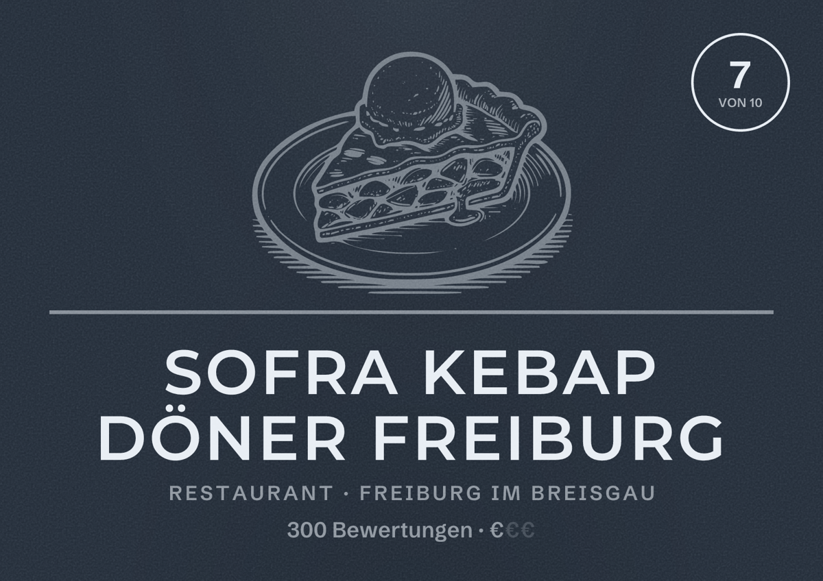 Illustriertes Poster von Sofra Kebap Döner Freiburg, Restaurant in Freiburg im Breisgau: Bewertung 7,0 von 10 aus 300 Bewertungen, Preisniveau €