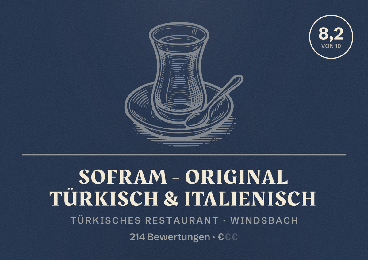 Illustriertes Poster von Sofram - Original Türkisch & Italienisch, Türkisches Restaurant in Windsbach: Bewertung 8,2 von 10 aus 214 Bewertungen, Preisniveau €
