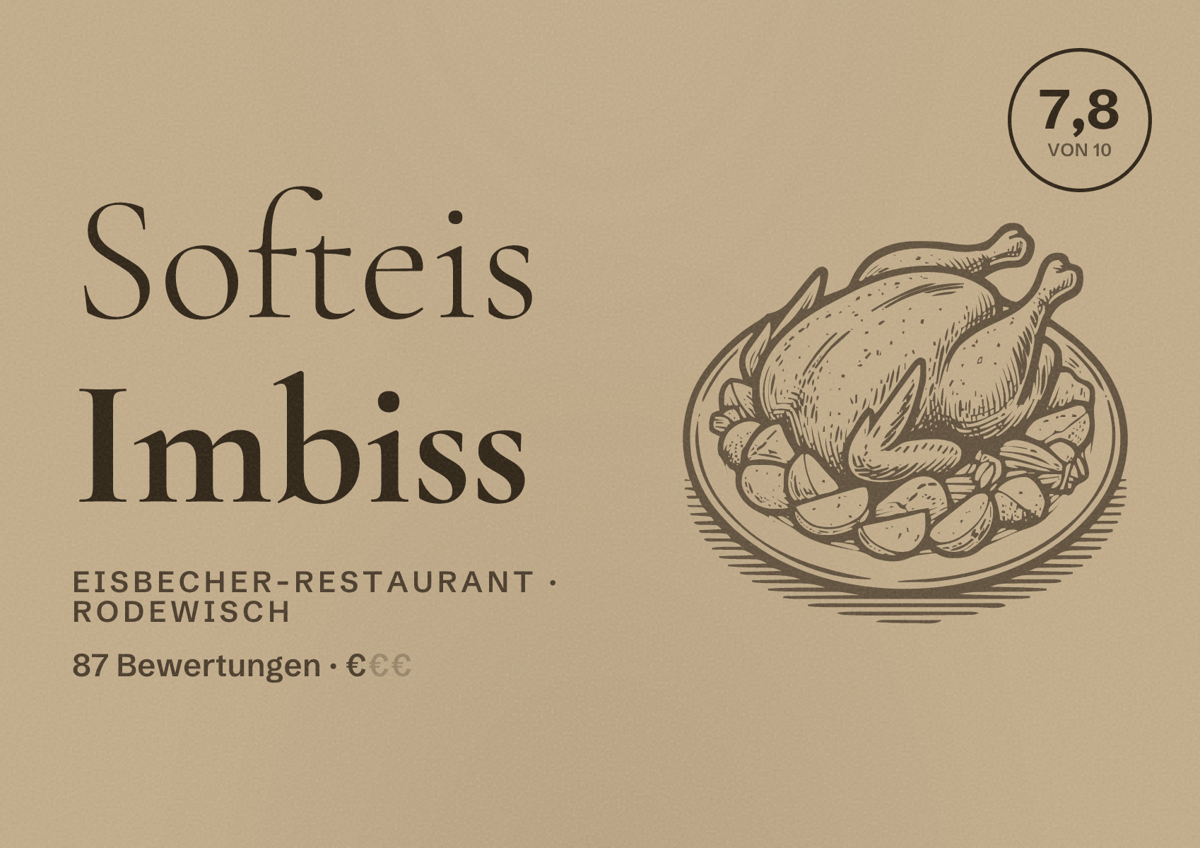 Illustriertes Poster von Softeis Imbiss, Eisbecher-Restaurant in Rodewisch: Bewertung 7,8 von 10 aus 87 Bewertungen, Preisniveau €