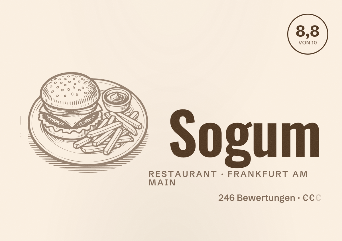 Illustriertes Poster von Sogum, Restaurant in Frankfurt am Main: Bewertung 8,8 von 10 aus 246 Bewertungen, Preisniveau €€