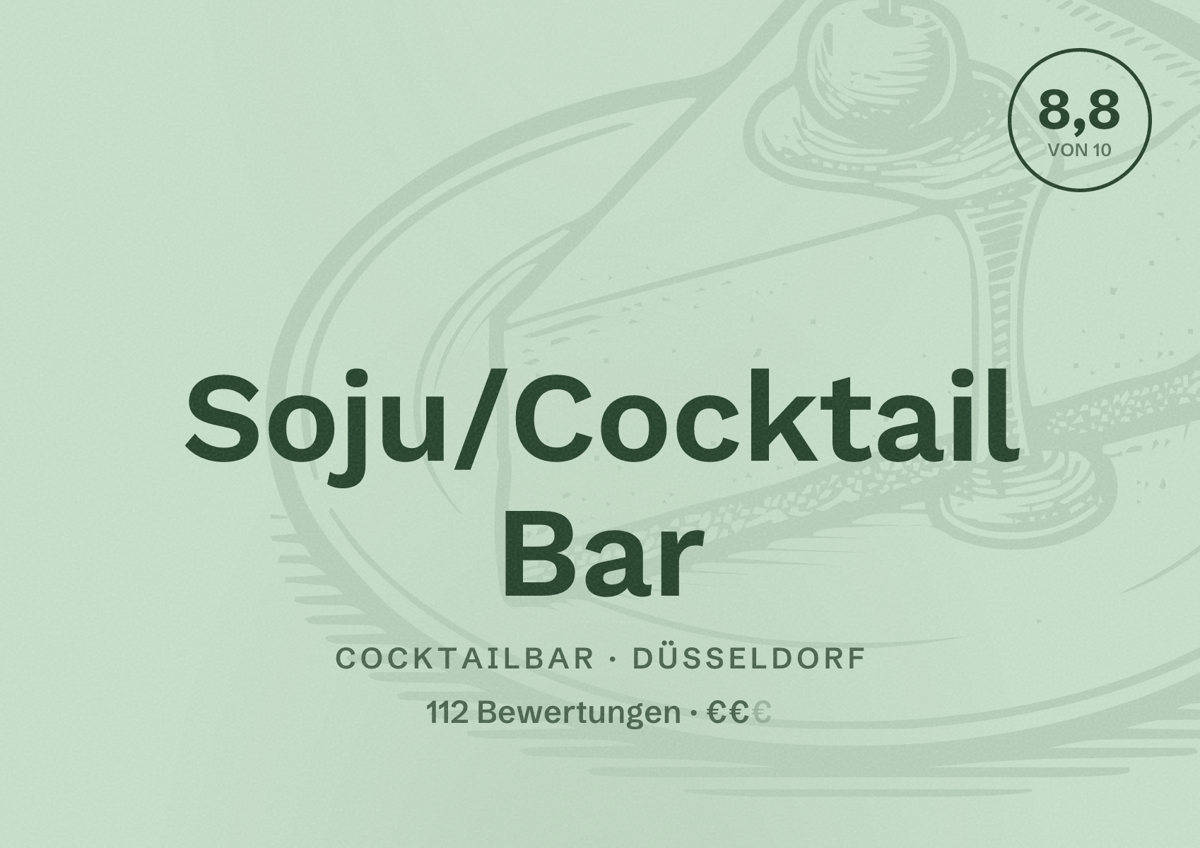 Illustriertes Poster von Soju/Cocktail Bar, Cocktailbar in Düsseldorf: Bewertung 8,8 von 10 aus 112 Bewertungen, Preisniveau €€