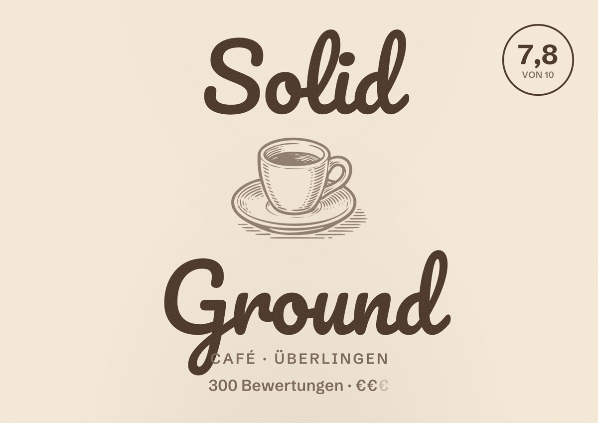 Illustriertes Poster von Solid Ground, Café in Überlingen: Bewertung 7,8 von 10 aus 300 Bewertungen, Preisniveau €€