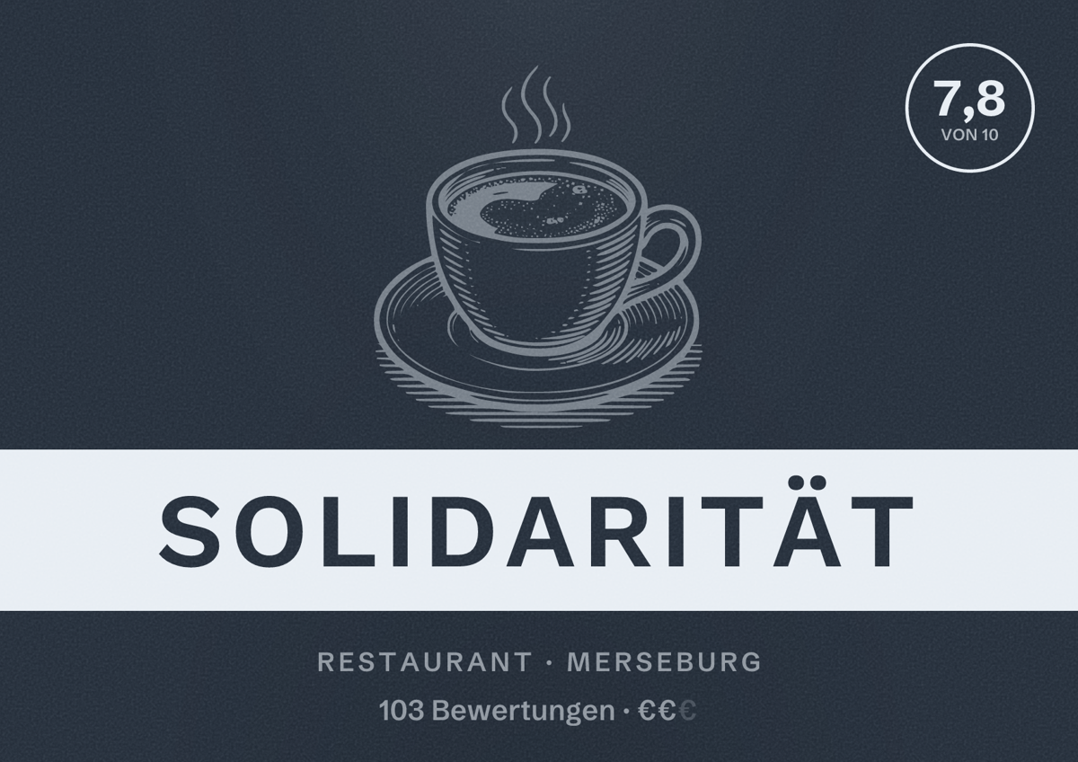 Illustriertes Poster von Solidarität, Restaurant in Merseburg: Bewertung 7,8 von 10 aus 103 Bewertungen, Preisniveau €€