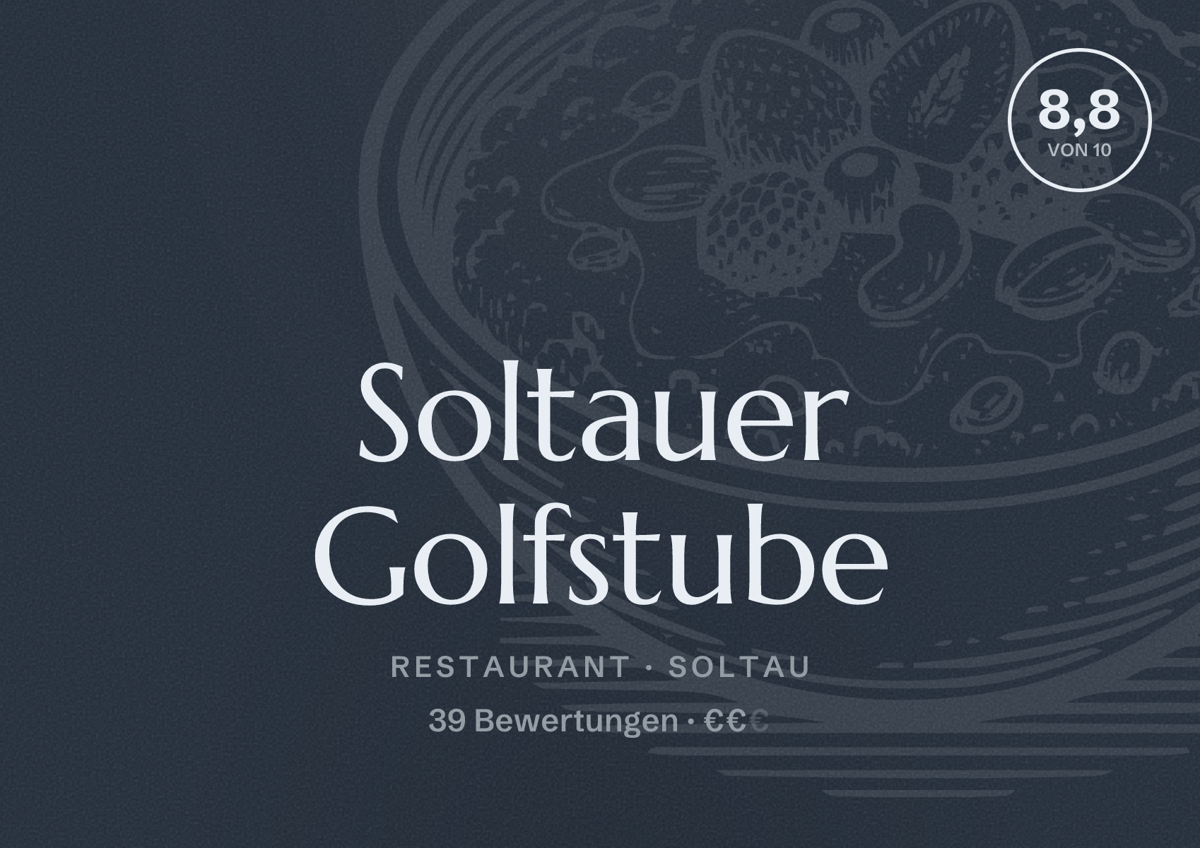 Illustriertes Poster von Soltauer Golfstube, Restaurant in Soltau: Bewertung 8,8 von 10 aus 39 Bewertungen, Preisniveau €€