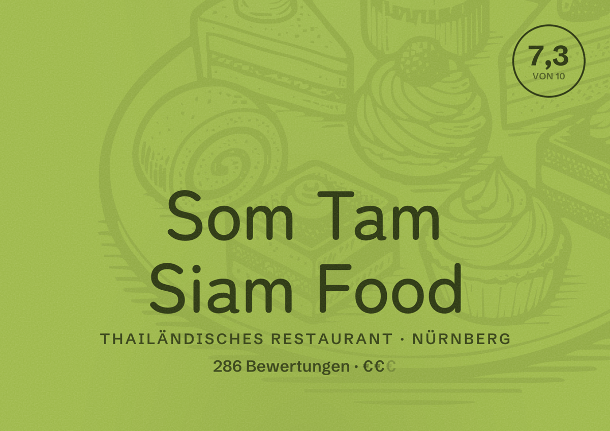 Illustriertes Poster von Som Tam Siam Food, Thailändisches Restaurant in Nürnberg: Gästebewertung 7,3 von 10 aus 286 Bewertungen