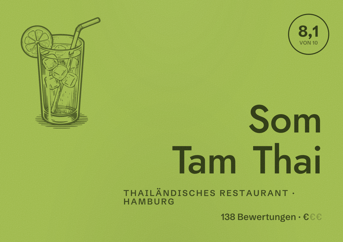 Illustriertes Poster von Som Tam Thai, Thailändisches Restaurant in Hamburg: Bewertung 8,1 von 10 aus 138 Bewertungen, Preisniveau €
