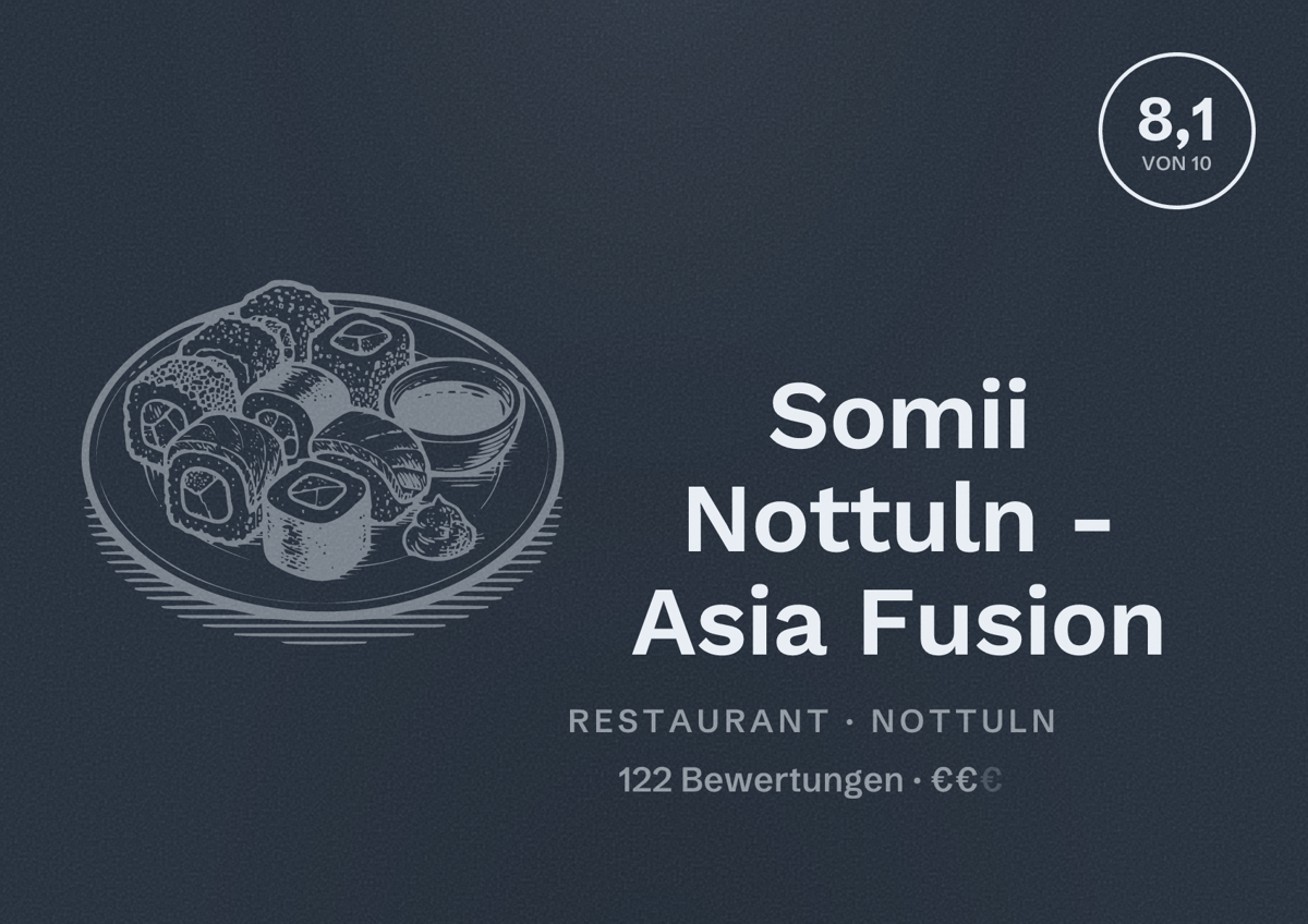 Illustriertes Poster von Somii Nottuln - Asia Fusion, Restaurant in Nottuln: Bewertung 8,1 von 10 aus 122 Bewertungen, Preisniveau €€