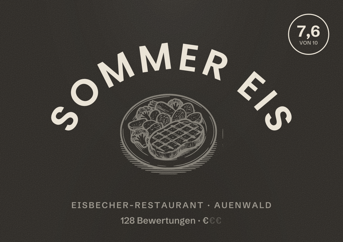 Illustriertes Poster von Sommer Eis, Eisbecher-Restaurant in Auenwald: Bewertung 7,6 von 10 aus 128 Bewertungen, Preisniveau €