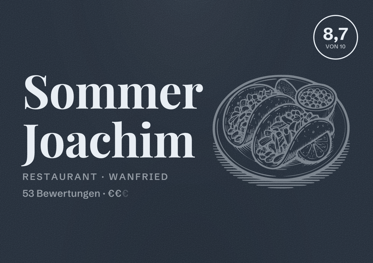 Illustriertes Poster von Sommer Joachim, Restaurant in Wanfried: Bewertung 8,7 von 10 aus 53 Bewertungen, Preisniveau €€