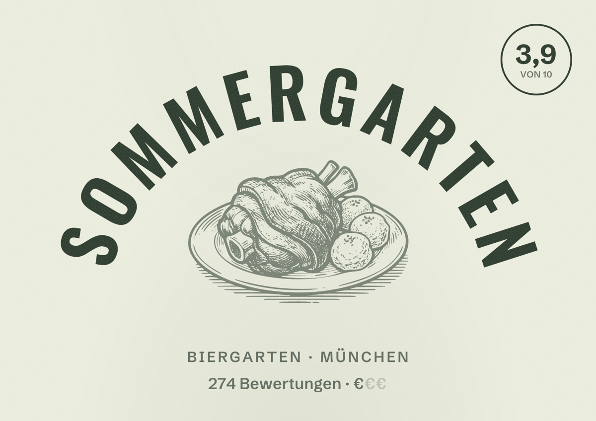 Illustriertes Poster von Sommergarten, Biergarten in München: Bewertung 3,9 von 10 aus 274 Bewertungen, Preisniveau €