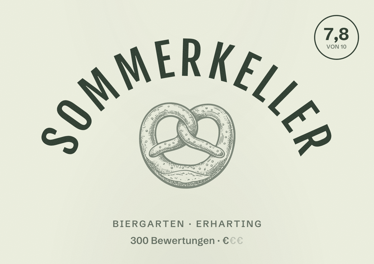 Illustriertes Poster von Sommerkeller, Biergarten in Erharting: Bewertung 7,8 von 10 aus 300 Bewertungen, Preisniveau €