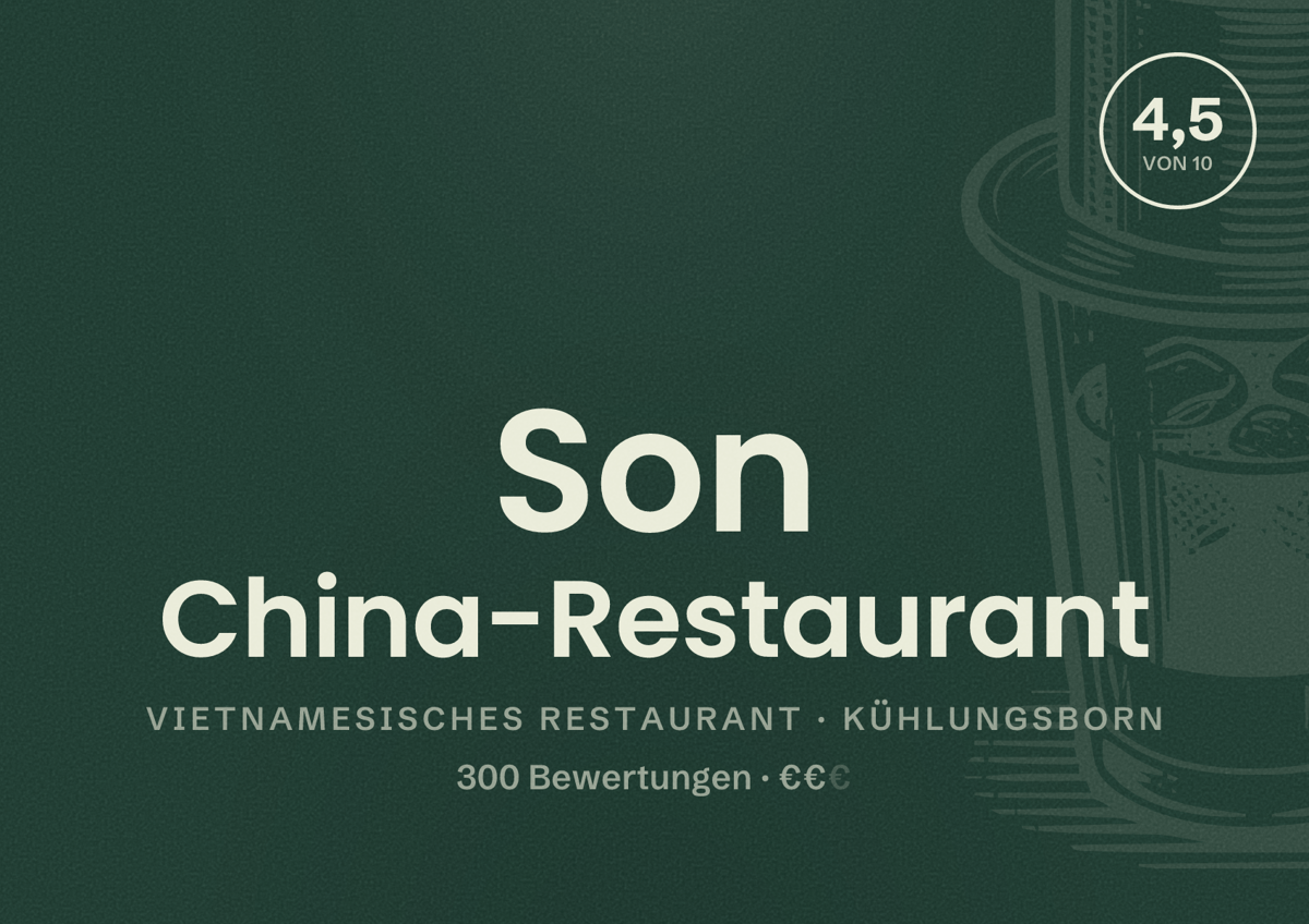 Illustriertes Poster von Son China-Restaurant, Vietnamesisches Restaurant in Kühlungsborn: Bewertung 4,5 von 10 aus 300 Bewertungen, Preisniveau €€