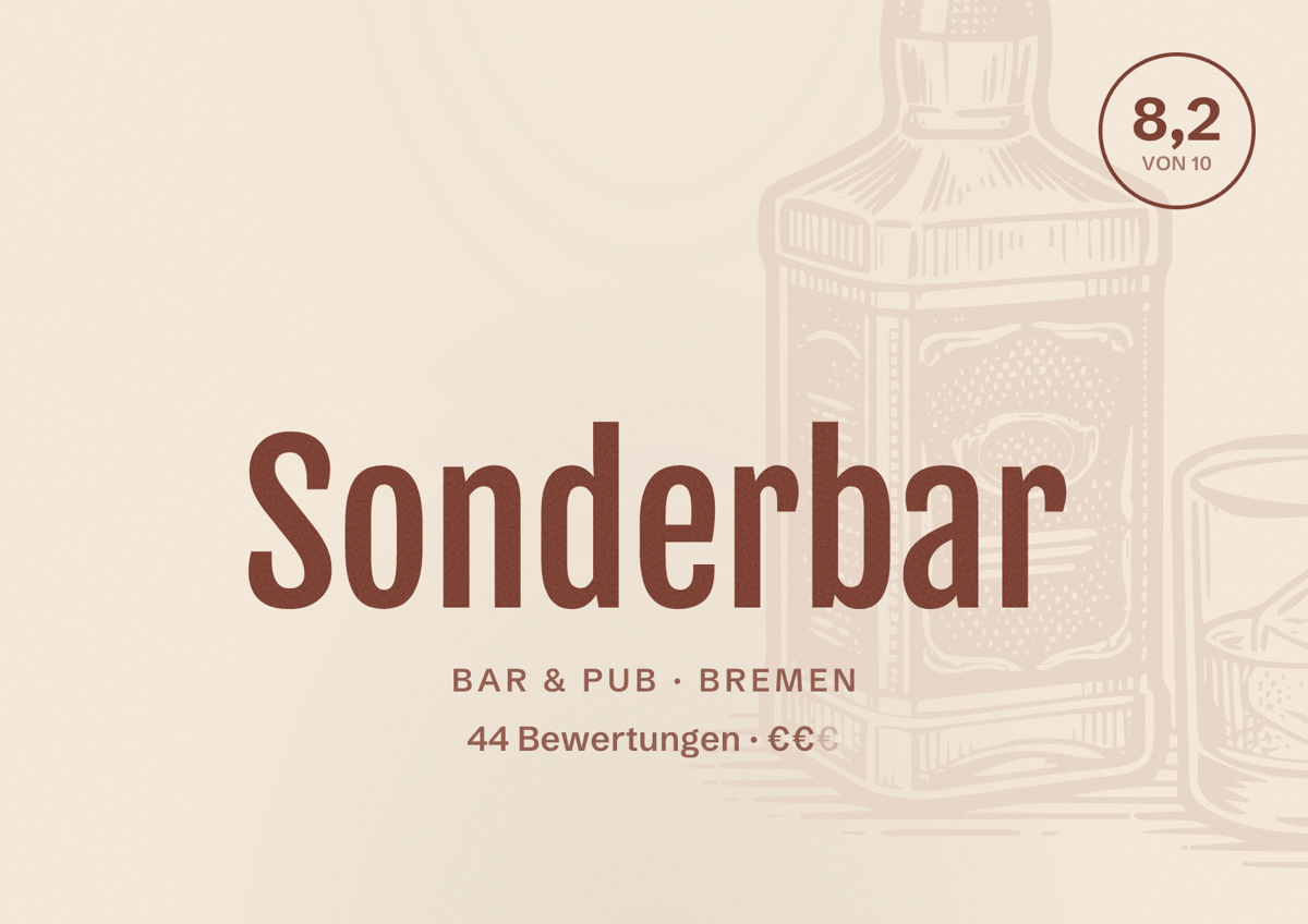 Illustriertes Poster von Sonderbar, Bar & Pub in Bremen: Bewertung 8,2 von 10 aus 44 Bewertungen, Preisniveau €€