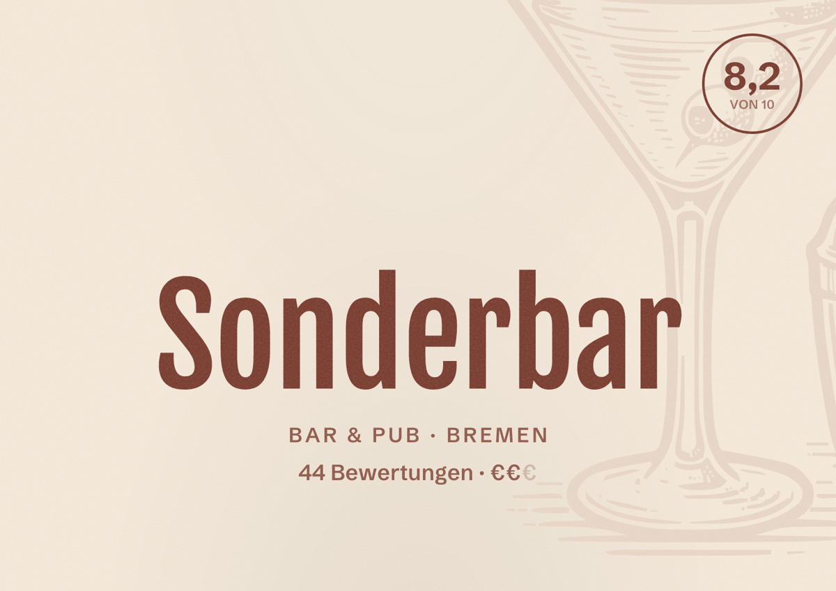 Illustriertes Poster von Sonderbar, Bar & Pub in Bremen: Bewertung 8,2 von 10 aus 44 Bewertungen, Preisniveau €€