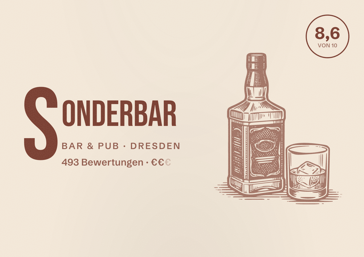 Illustriertes Poster von SonderBar, Bar & Pub in Dresden: Gästebewertung 8,6 von 10 aus 493 Bewertungen