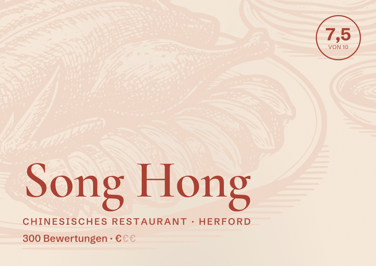 Illustriertes Poster von Song Hong, Chinesisches Restaurant in Herford: Bewertung 7,5 von 10 aus 300 Bewertungen, Preisniveau €