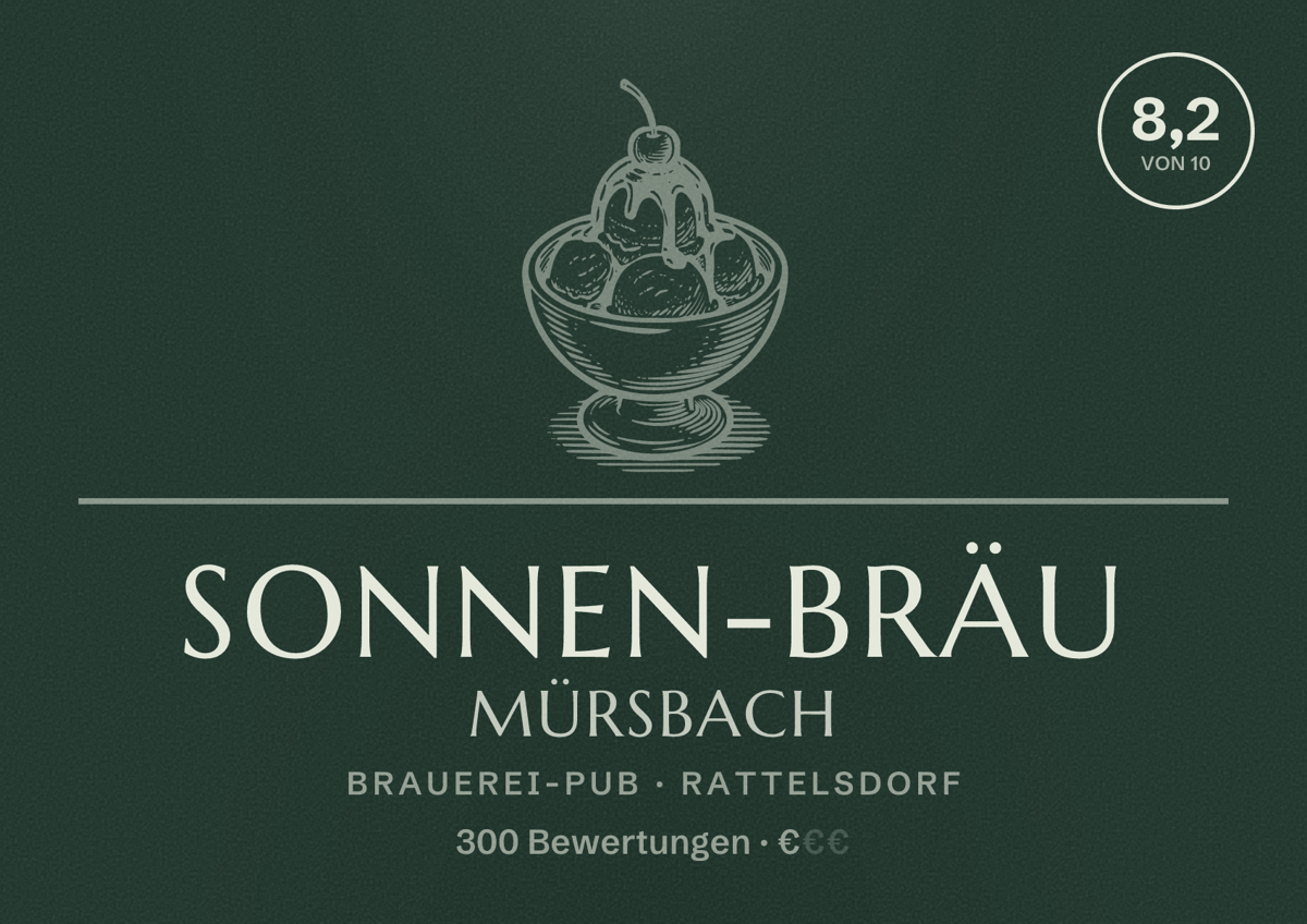 Illustriertes Poster von SONNEN-BRÄU Mürsbach, Brauerei-Pub in Rattelsdorf: Bewertung 8,2 von 10 aus 300 Bewertungen, Preisniveau €