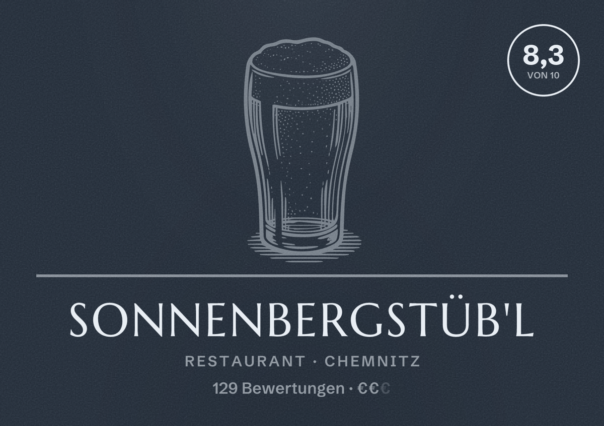 Illustriertes Poster von Sonnenbergstüb'l, Restaurant in Chemnitz: Bewertung 8,3 von 10 aus 129 Bewertungen, Preisniveau €€