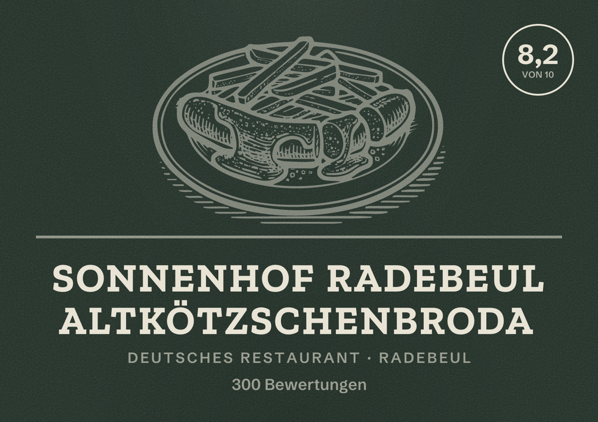 Illustriertes Poster von Sonnenhof Radebeul Altkötzschenbroda, Deutsches Restaurant in Radebeul: Bewertung 8,2 von 10 aus 300 Bewertungen